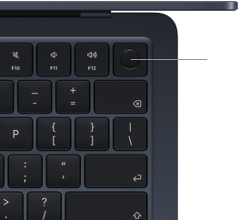 MacBook Air Tastatur, Bereich oben rechts, zeigt die Position der Touch ID Taste